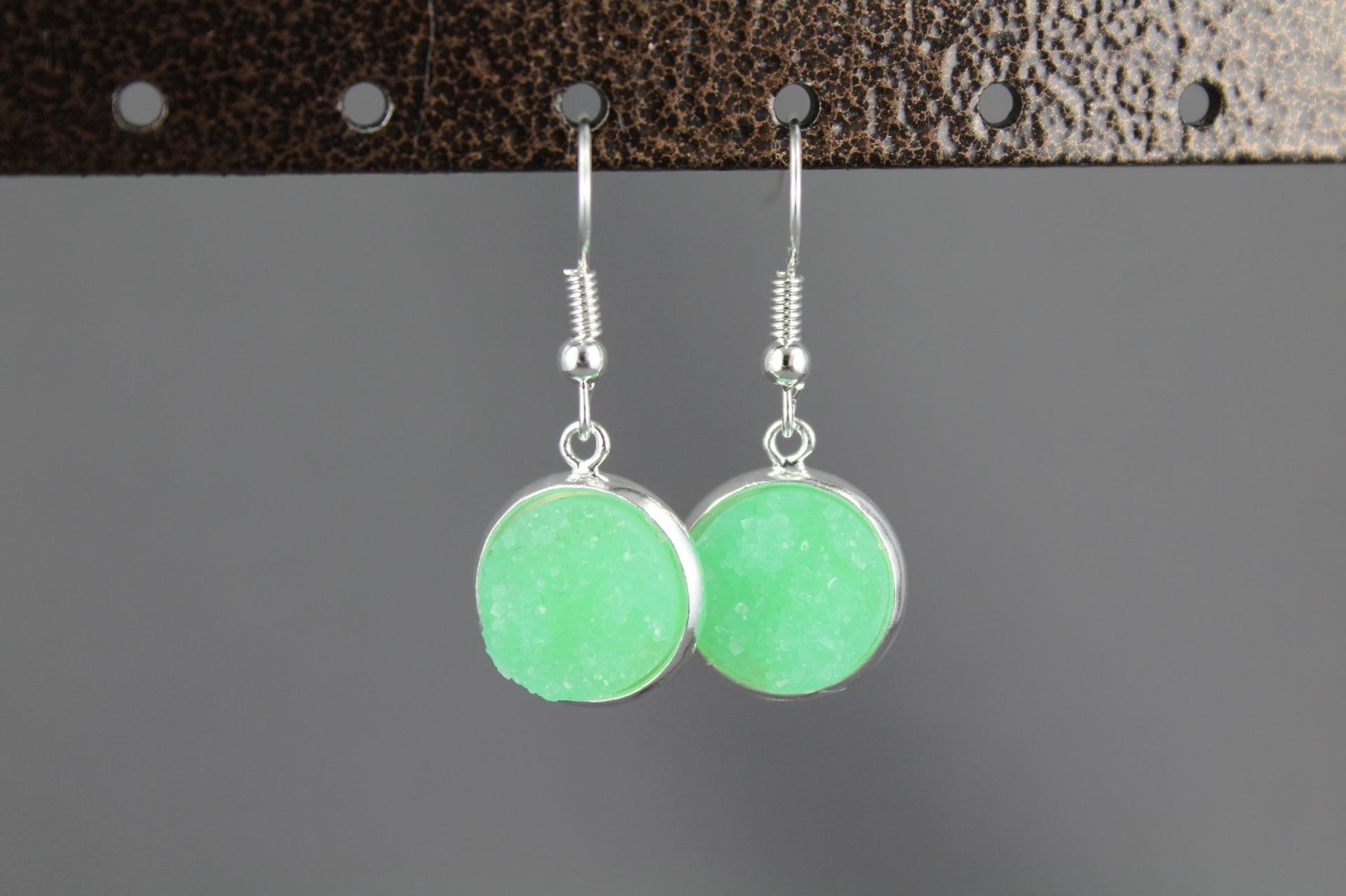 sparkly dangle earrings small silver faux druzy pendant 1.25 inches long drusy