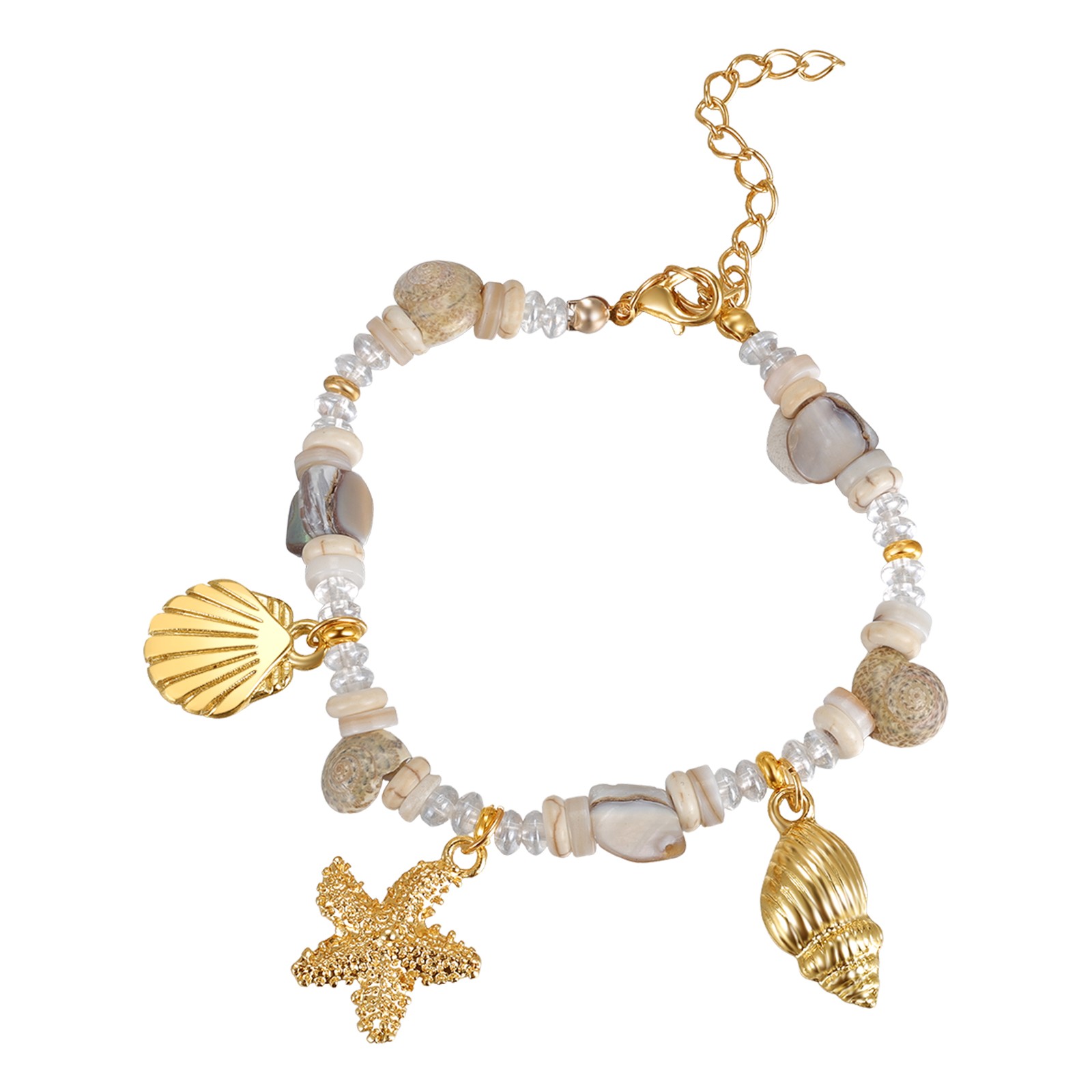 Women’s Boho Shell Beaded Bracelet Conch Starfish Charm For Vacation Daily Wear