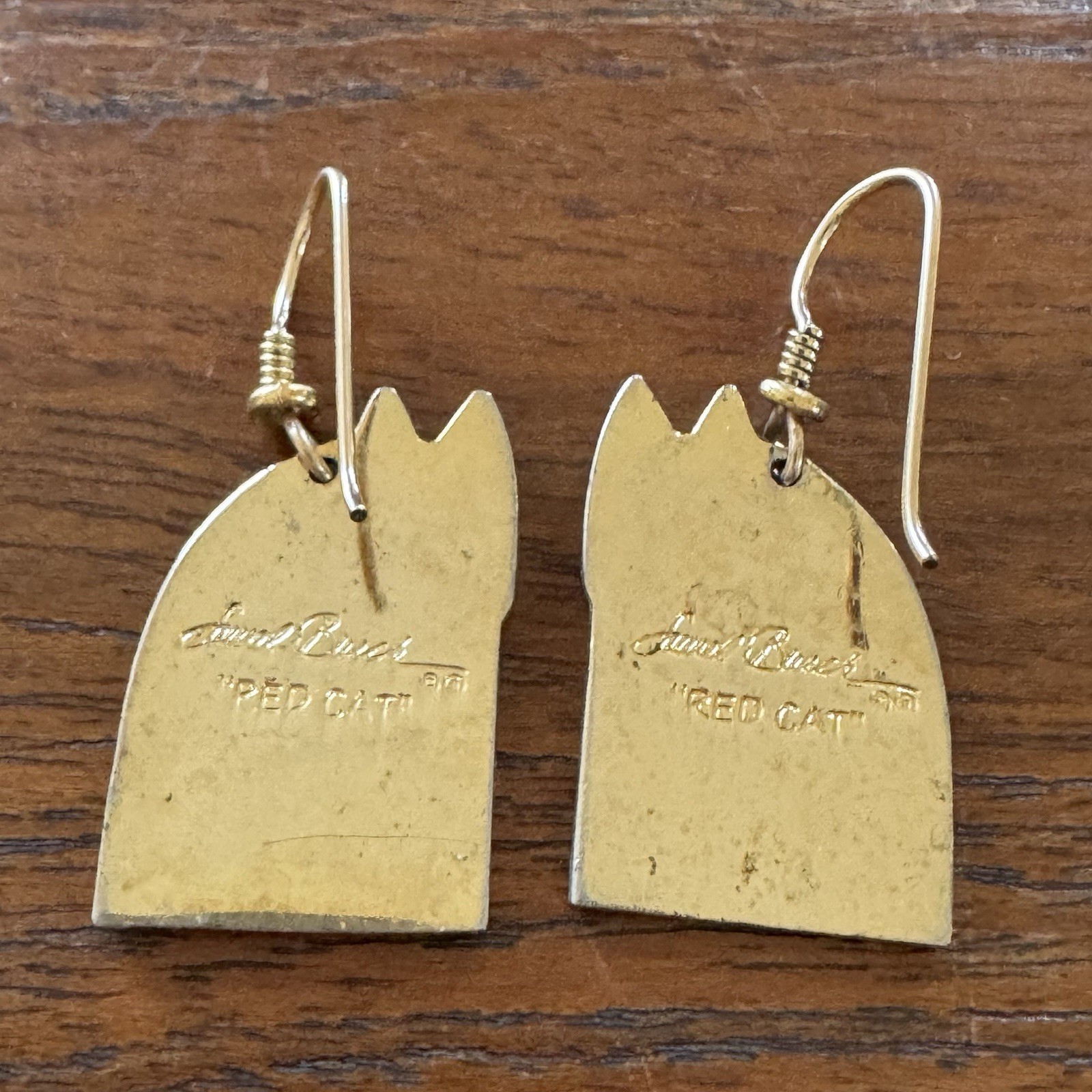 Vintage Laurel Burch Red Cat Cloisonne Enamel Dangle Earrings Rare French Wire