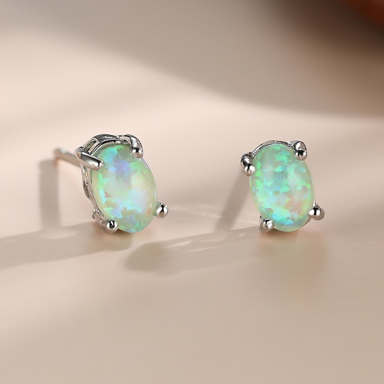 Women Girl Fashion 925 Silver Post Oval Fire Opal Stud Earrings 4x6mm Gift PE19