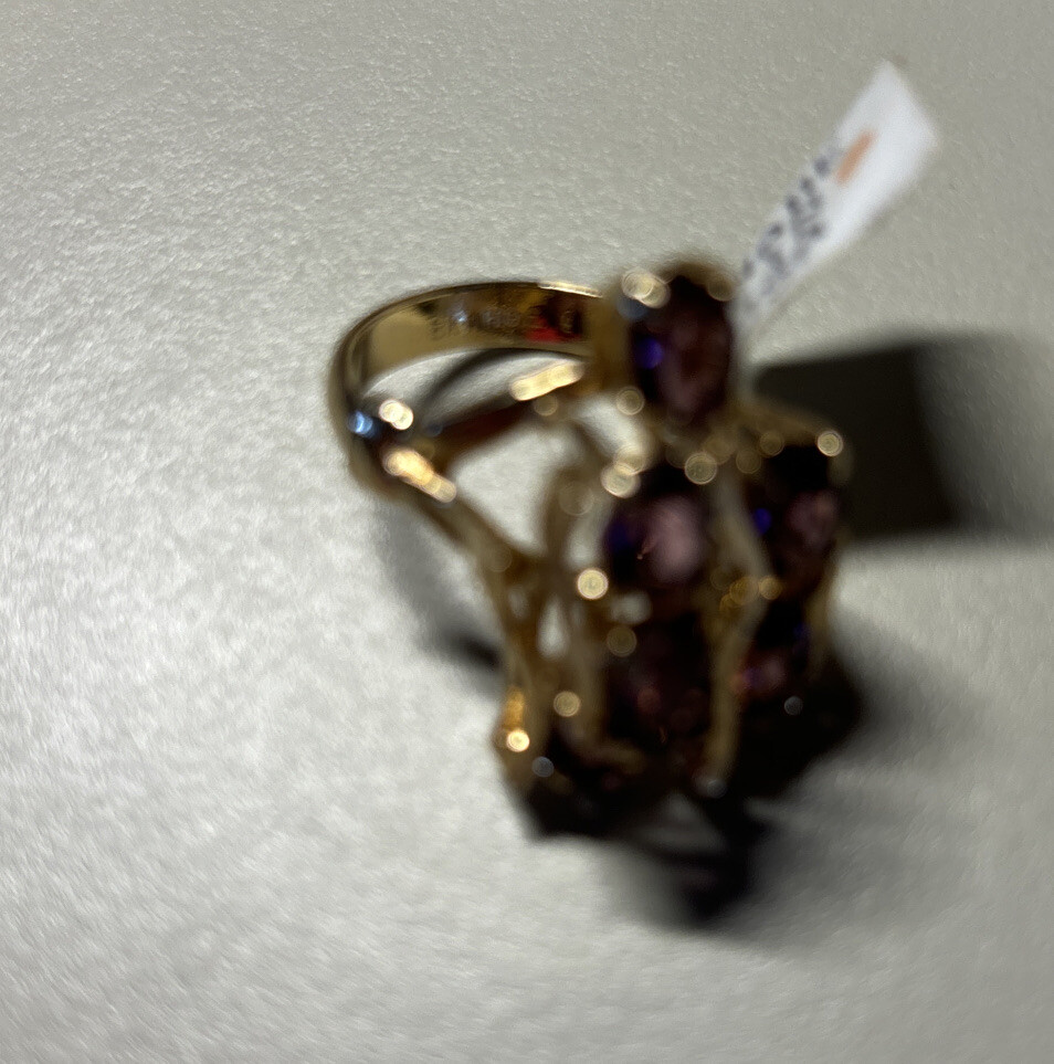 Vintage 18K HGE Gold Plated Purple Cocktail Ladies Statement Ring Size 7 NOS