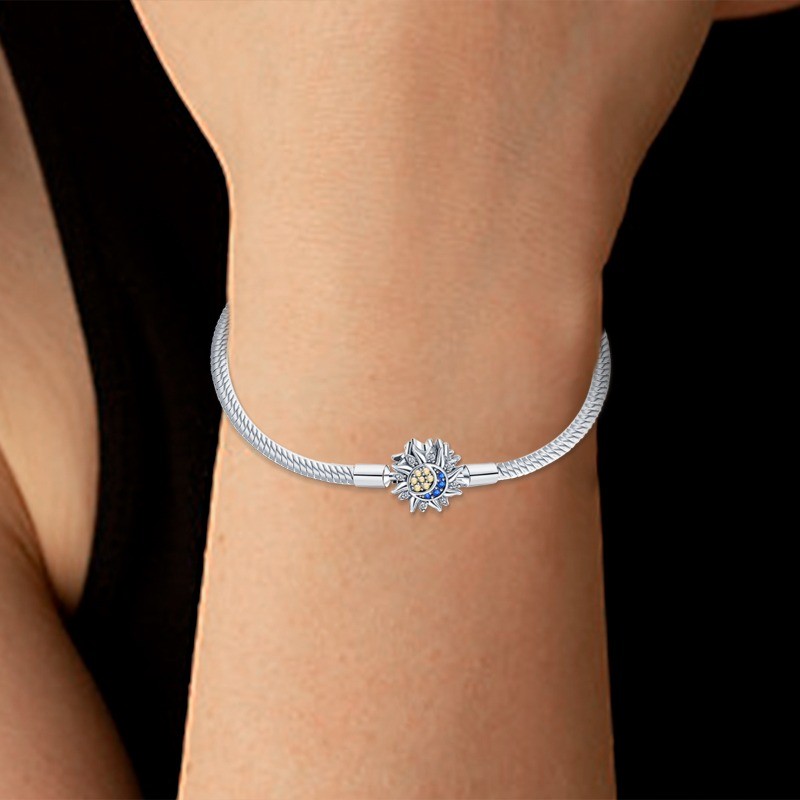 KUNSIR 925 Sterling Silver Star & Moon Bracelet For Women Chain DIY Charms Gifts