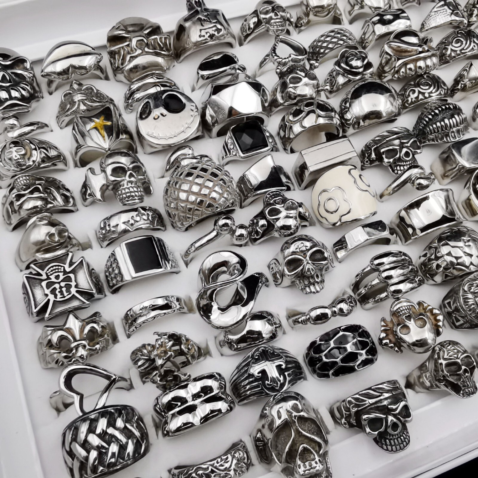 20pcs Mixed Stainless Steel Skull Rings Gothic Punk Biker Style Unisex Jewelry