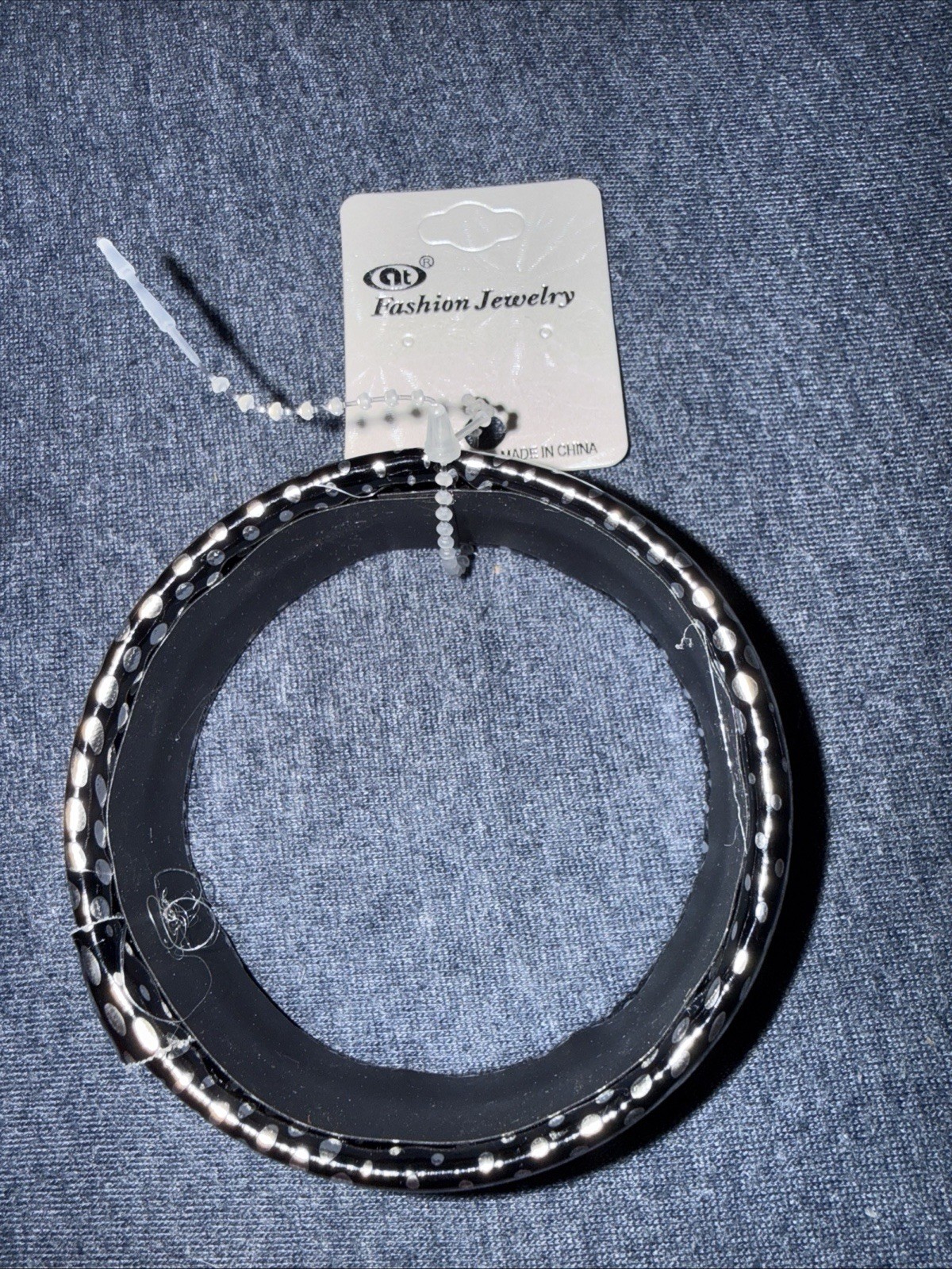 Black & Silver Print Bangle Bracelet Fits Up to 8″ wrist