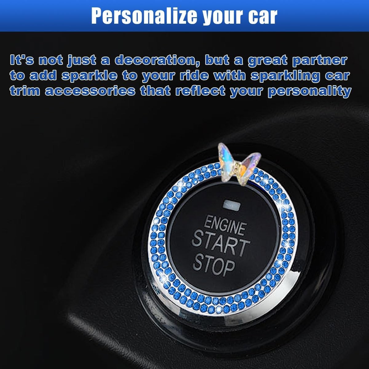Blue Bling Butterfly Push Start Button Ring Car Decor