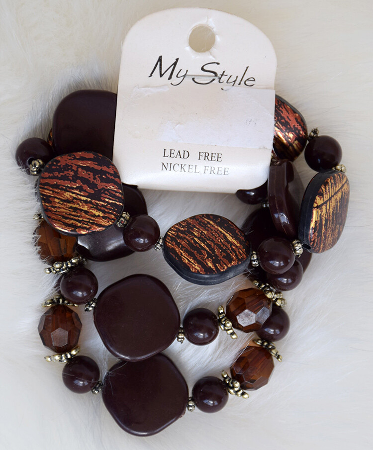 My Style Triple-Strand Stretch Bracelet Brown Nickel-Free Boutique Jewelry, NEW