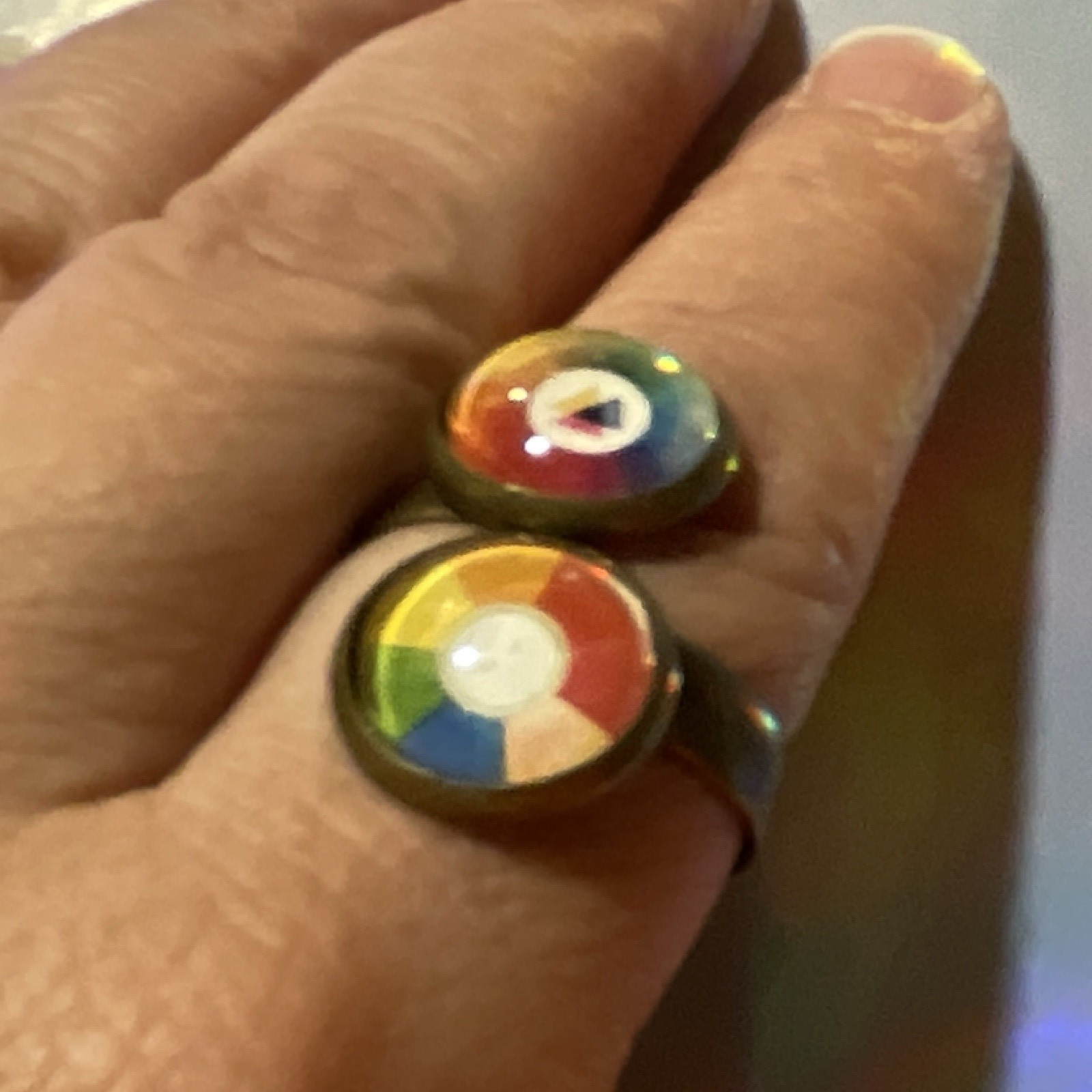 Adjustable Multicolor Resin Statement Cocktail Ring Size 8 Round Bezel
