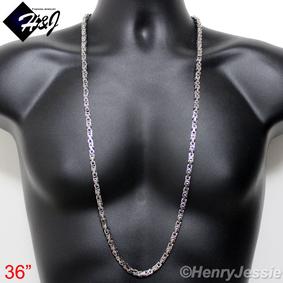18-40″MEN’s Stainless Steel 4mm/6mm/9mm Silver Byzantine Box Link Chain Necklace
