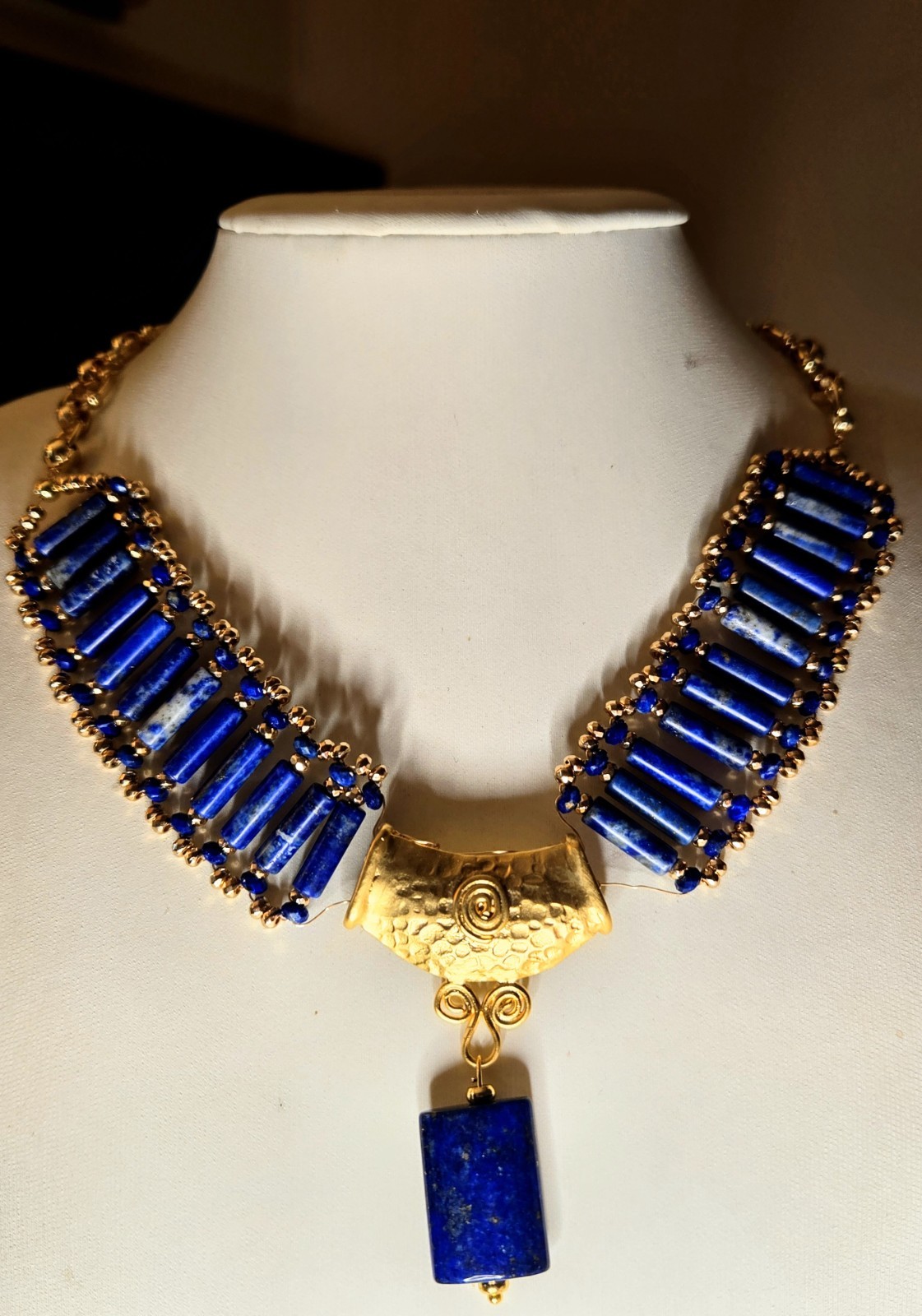 Natural Lapis Lazuli In Ancient Egyptian Inspired Handwoven Necklace -Stunning!