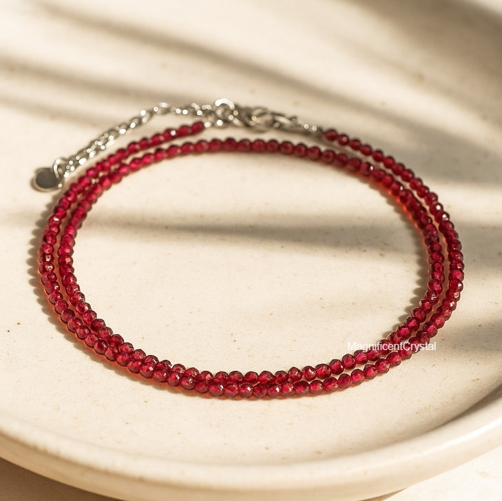 Tiny Red Garnet Gemstone Beaded Minimalist Choker Dainty Birthstone Jewelry Gift