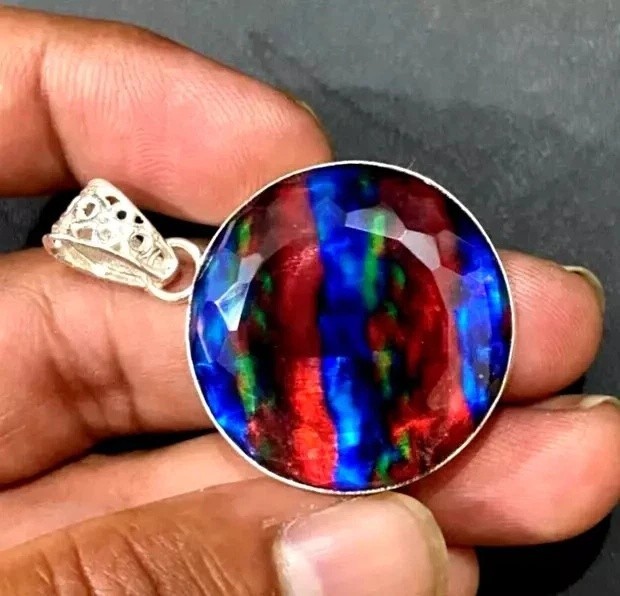 50.54 Ct Natural AAA Ammolite Multi Color Pendant 925 Sterling Silver Gemstone