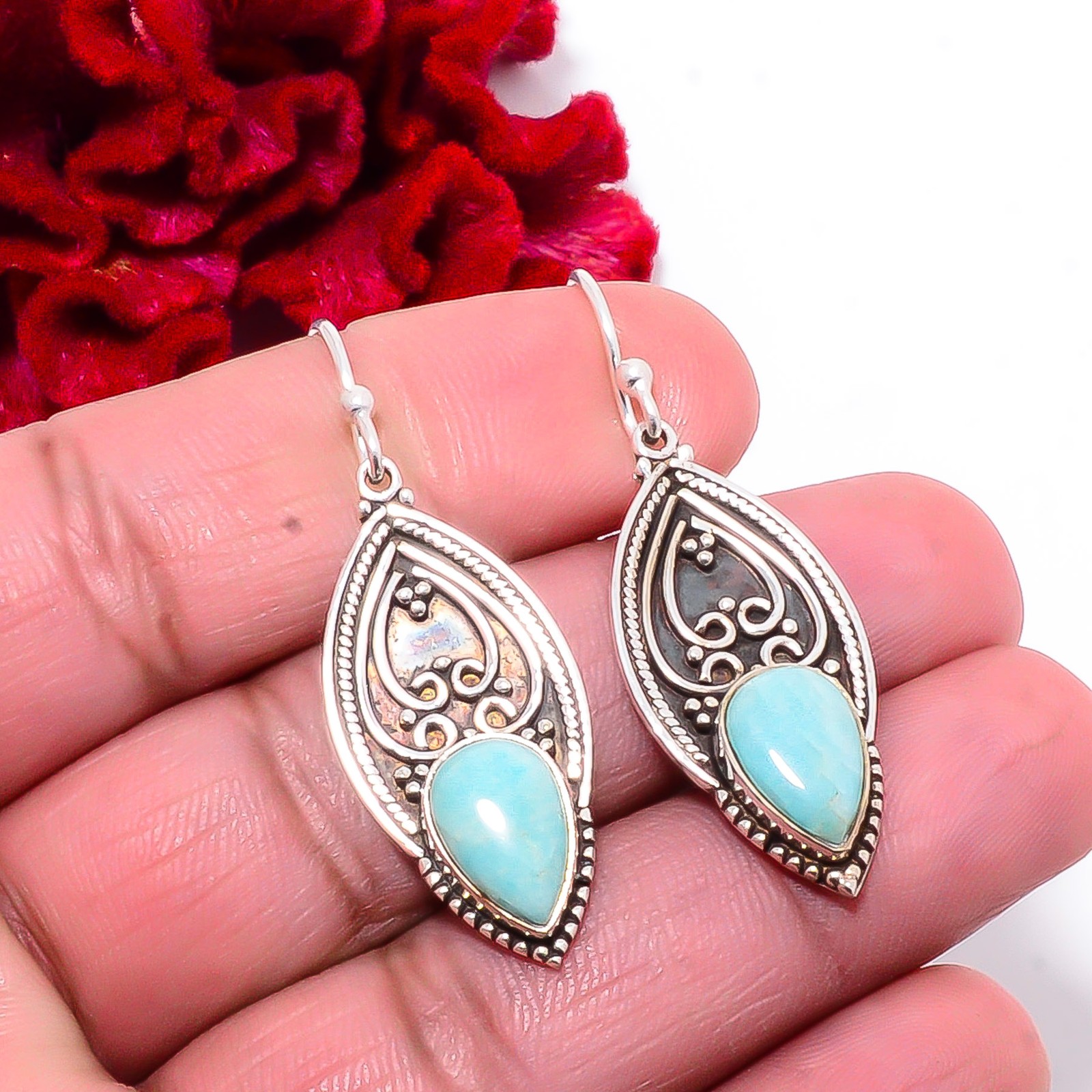Amazonite Handmade 925 Sterling Silver Earring 1.76″ Su6, Christmas Gift