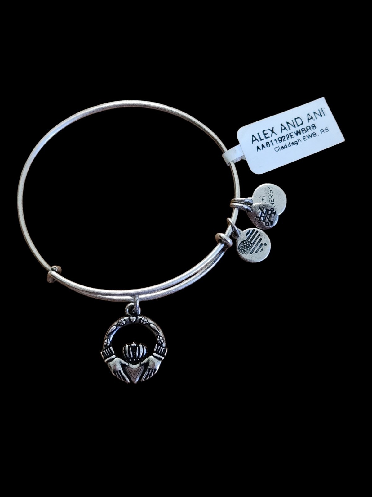 NWT Alex And Ani Claddagh Rafaelian Silver Expandable Bangle Charm Bracelet