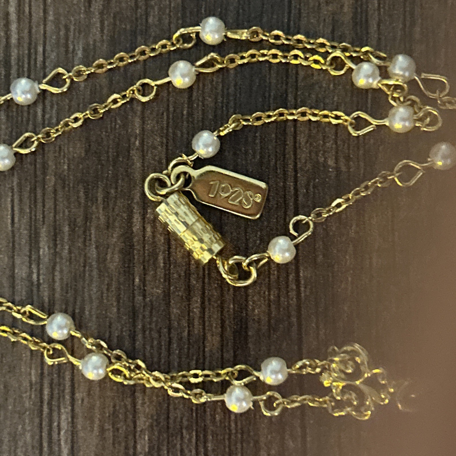 1928 Jewelry – Gold-tone Crystal/Porcelain Rose/Simulated Pearl 17in Necklace