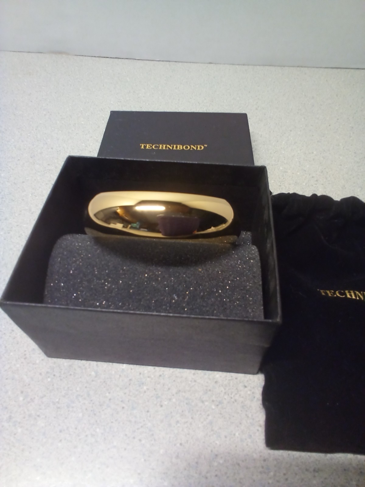 Technibond Bold Bangle Bracelet Gold Over Silver 8″ Wrist NEW