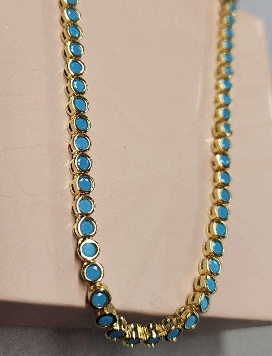 Adina Eden 14K Gold Plated Turquoise CZ Bezel Tennis Necklace 16″