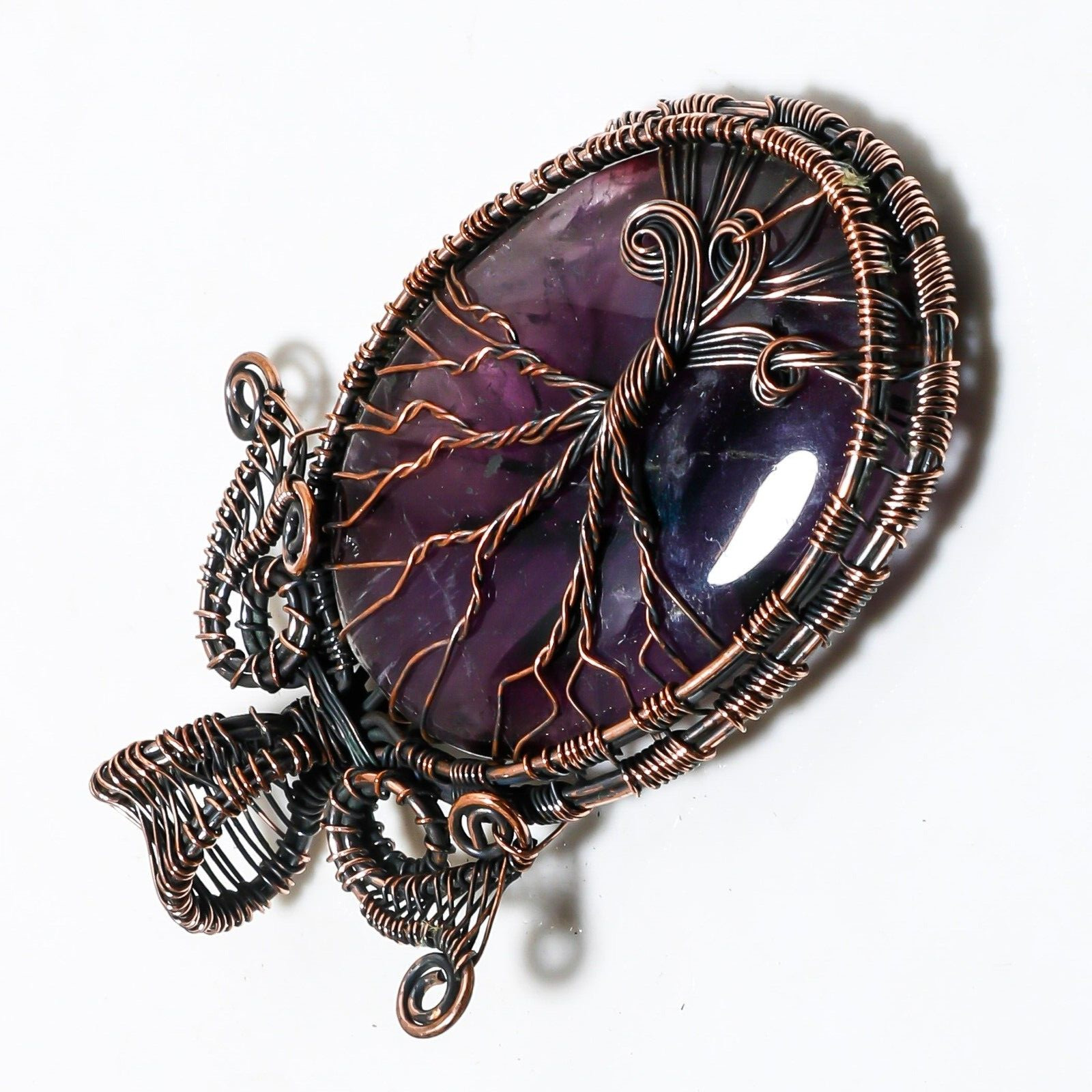 Wire Warp Copper Pink Fire Labradorite Gemstone Pendant Jewelry Size 3 Inches