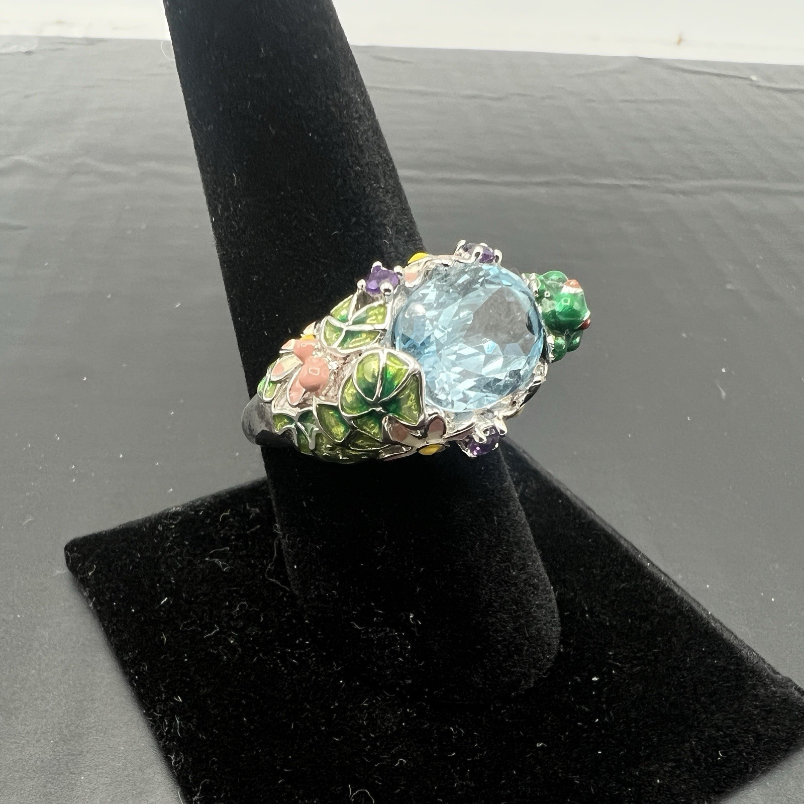 Ross Simons Sterling Silver Frog Pond Ring Blue Topaz Amethyst Enamel Size 9