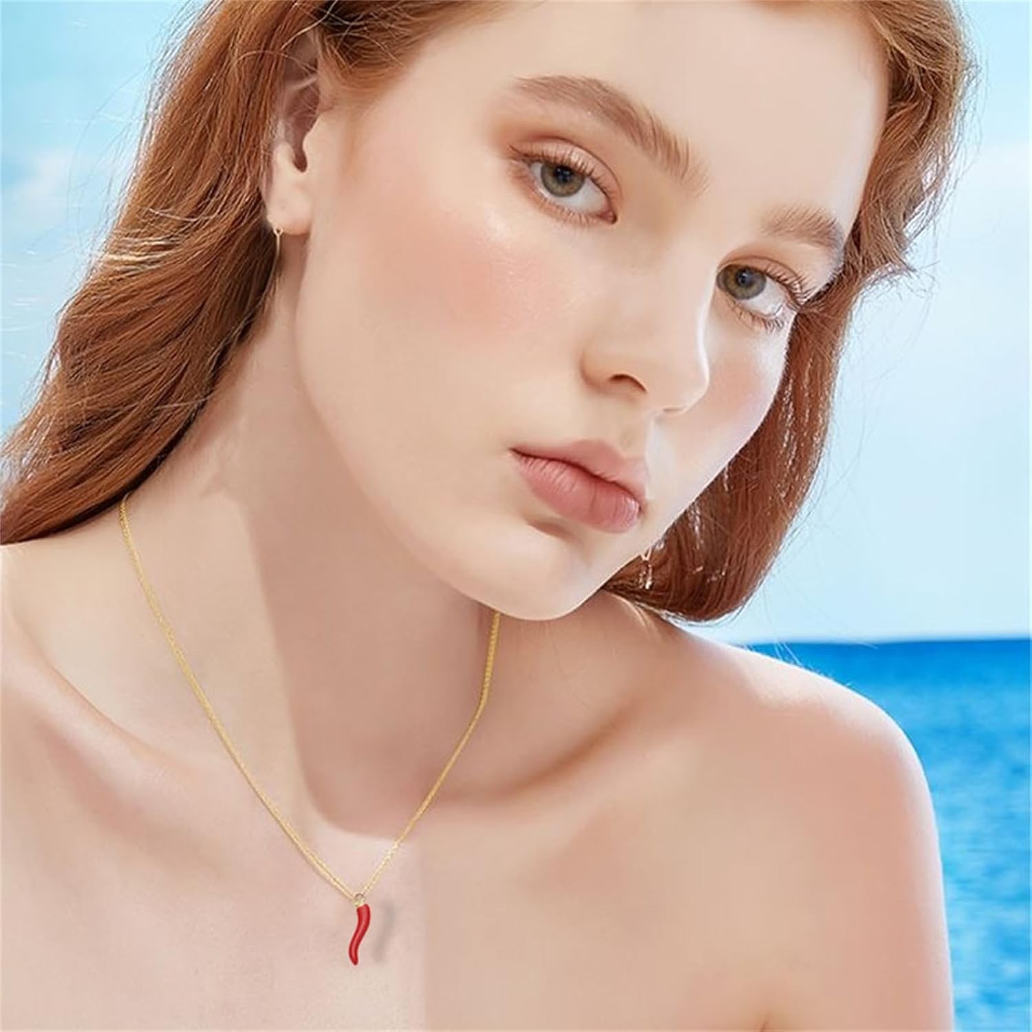 Italian Horn Necklace Red Enamel Cornicello Pendant Charm Jewelry for Women