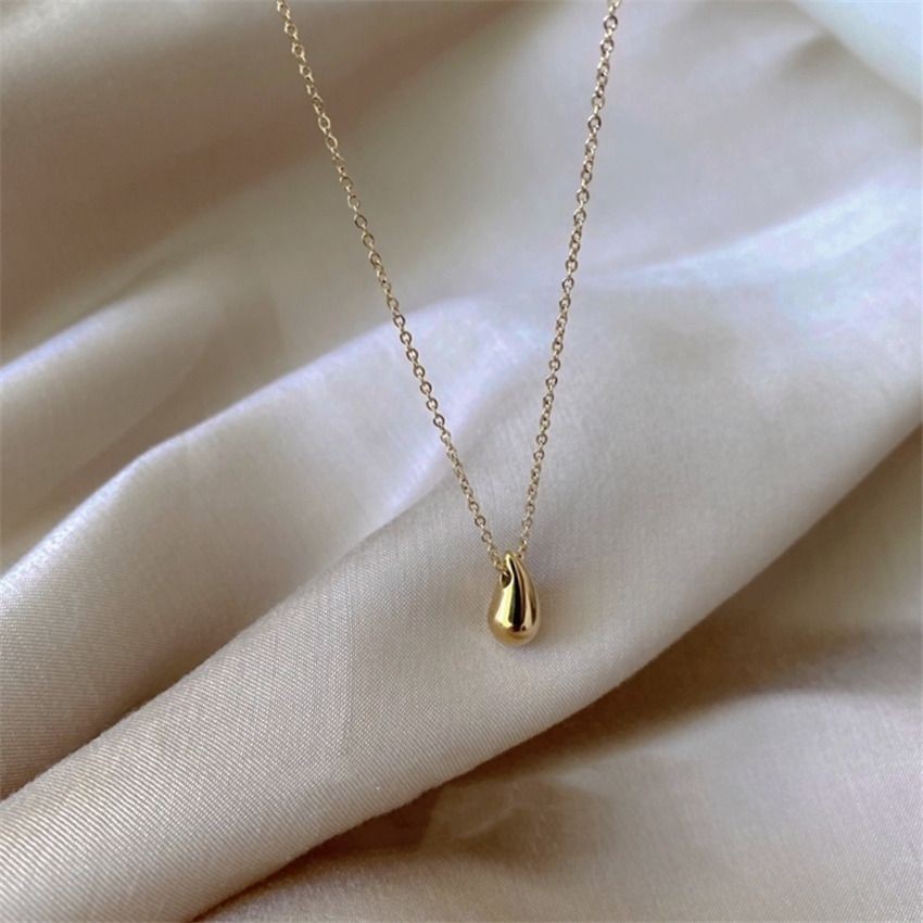 Waterdrop Teardrop Gold Silver Pendant Stainless Steel 16-18″ Chain Necklace PE6