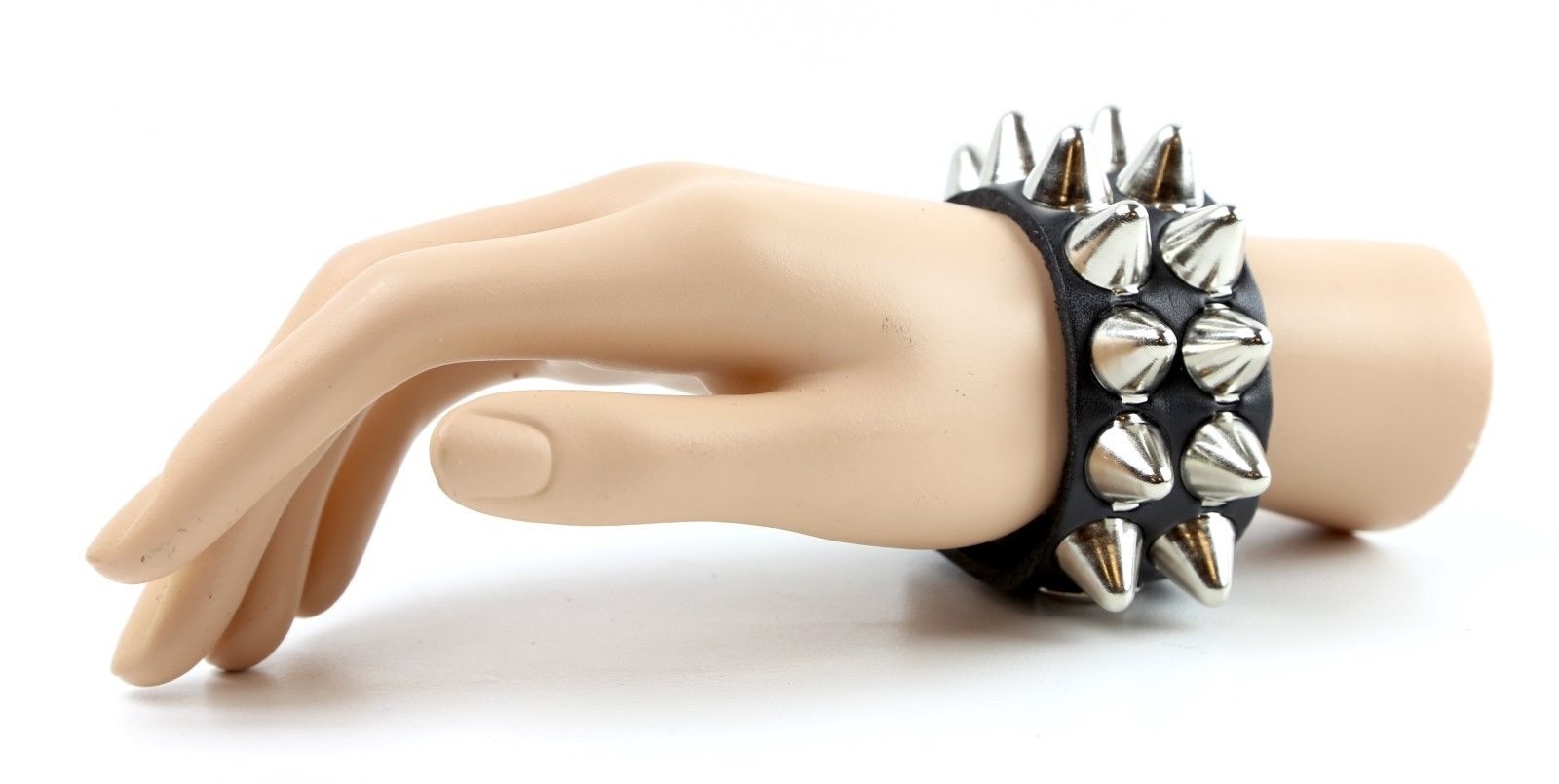 Conical Stud Double Gothic Punk Deathrock Thrash Metal Leather Bracelet UK77