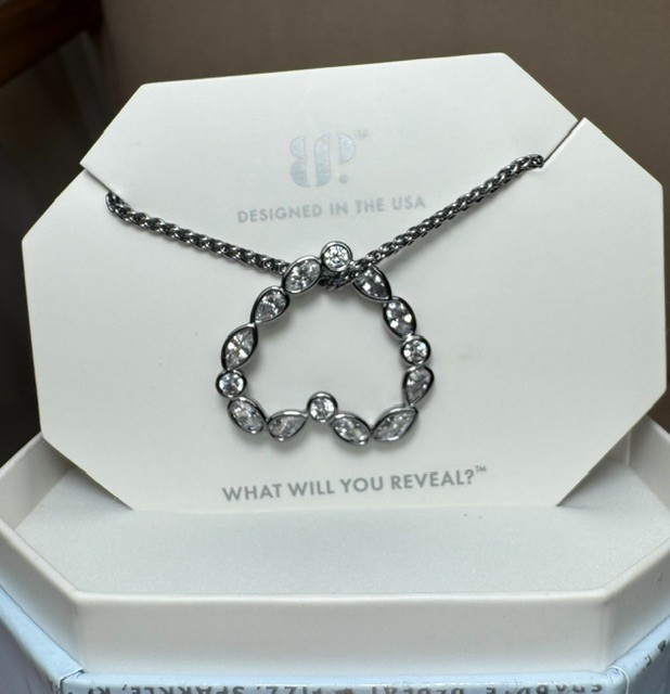 Bomb Party Heart Necklace NK37736 “Say She’s Mine” Diamond CZ Hematite Plating