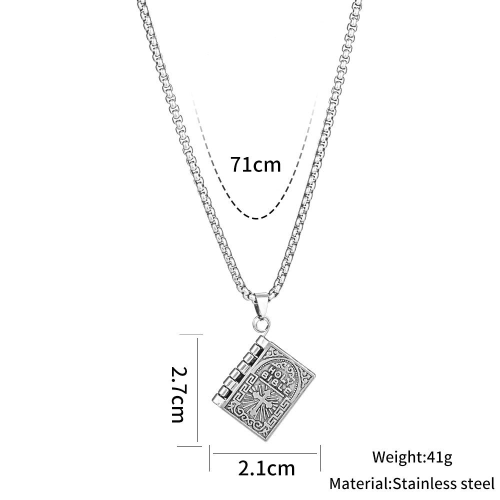 925 Sterling Silver Lord’s Prayer Holy Bible Open Pages Locket Pendant Necklace