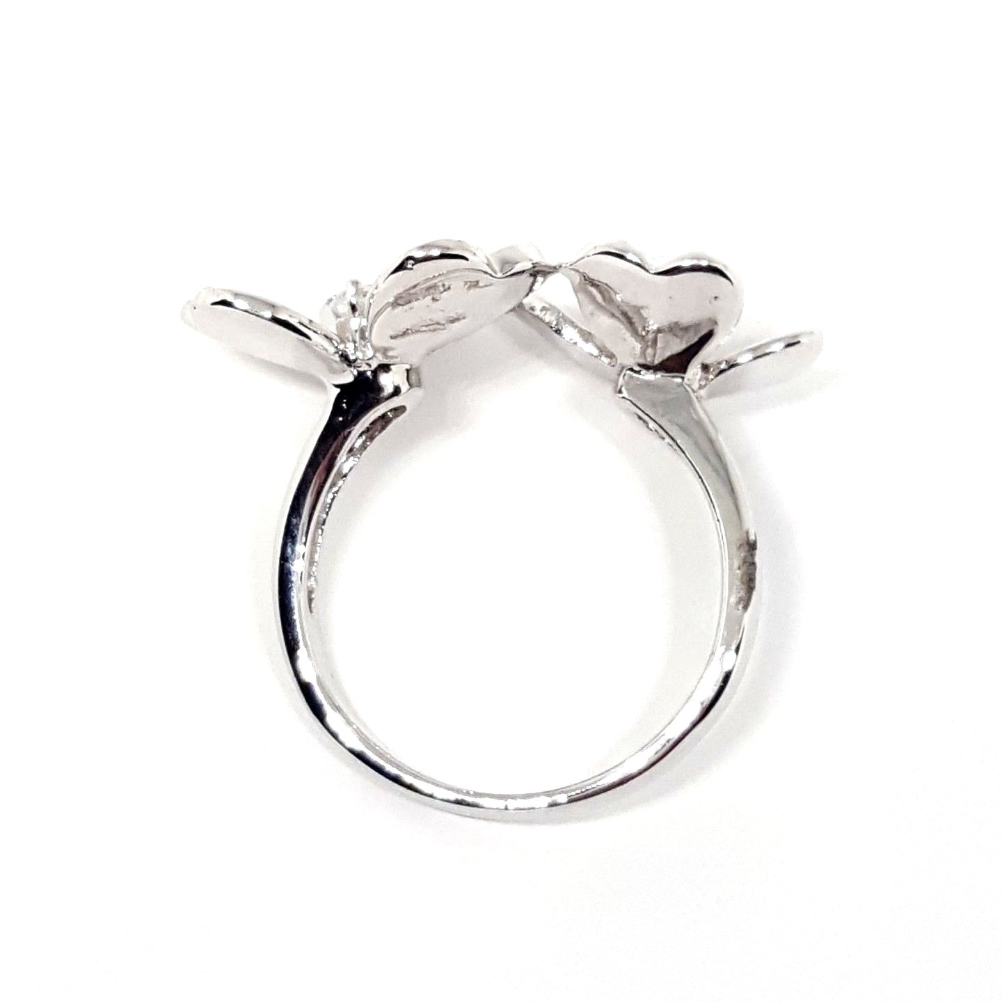 (SIZE 6,7,8) Reflective DOUBLE FLOWERS RING w/ CZ Stones .925 STERLING SILVER