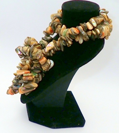 34″ Polished Paua Shell Chip Strand Necklace W/Nylon String, 4.4 Ounces
