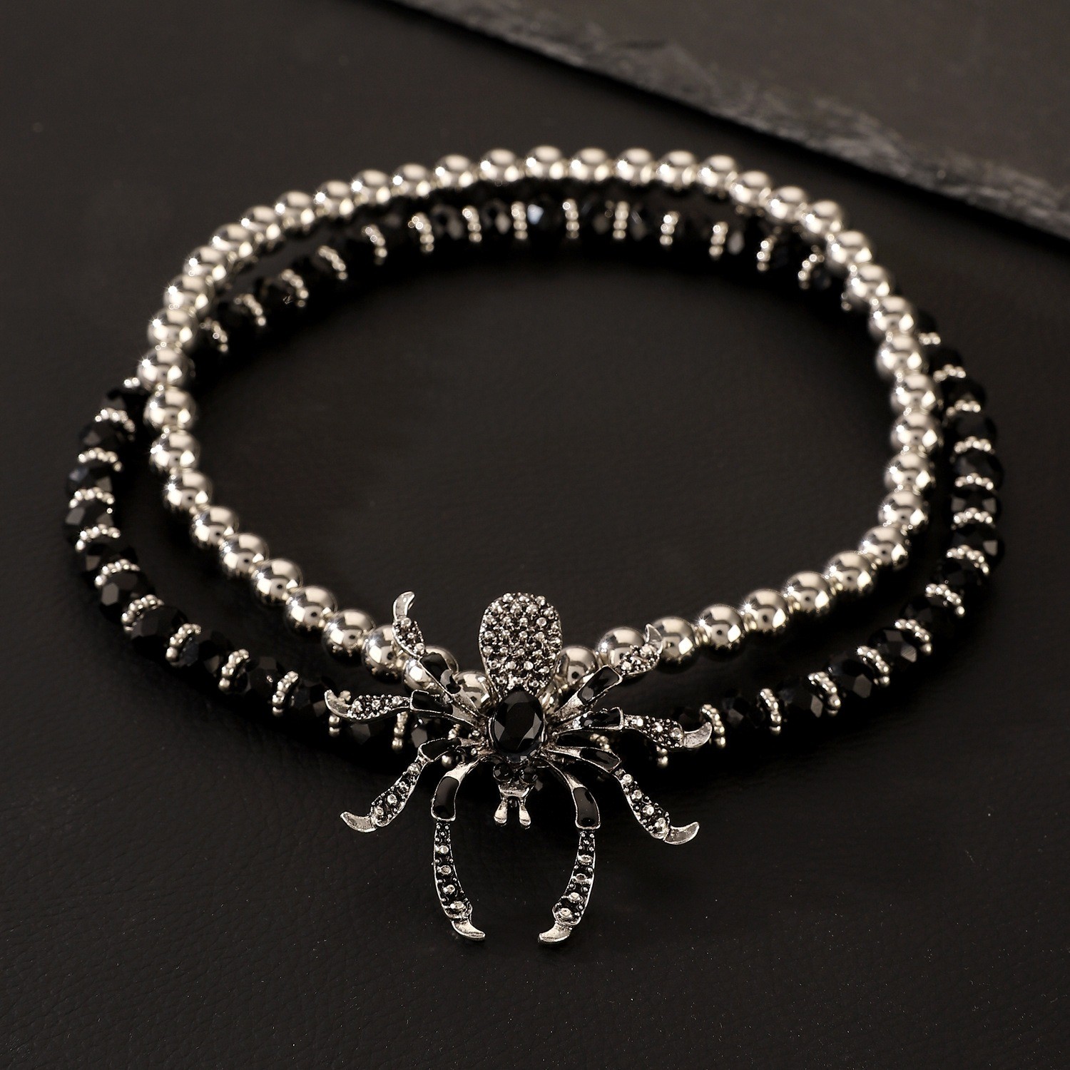 3Pcs Goth Spider Choker Women Punk Necklace Bracelet Ring Halloween Jewelry Set