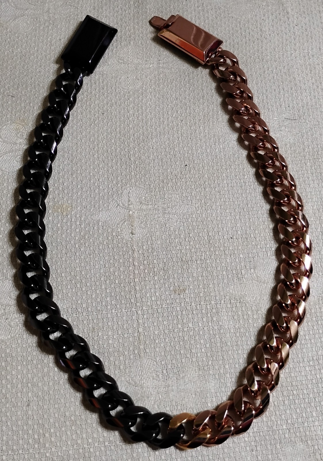 Vintage Half Coppertone Metal Half Gun Metal Gray Thick Link Chain 17″ Necklace