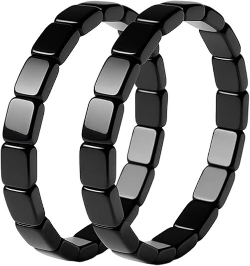 2-Pack Hematite 8mm Bead Bracelets, 19.5″ Adjustable Magnetic Therapy Style