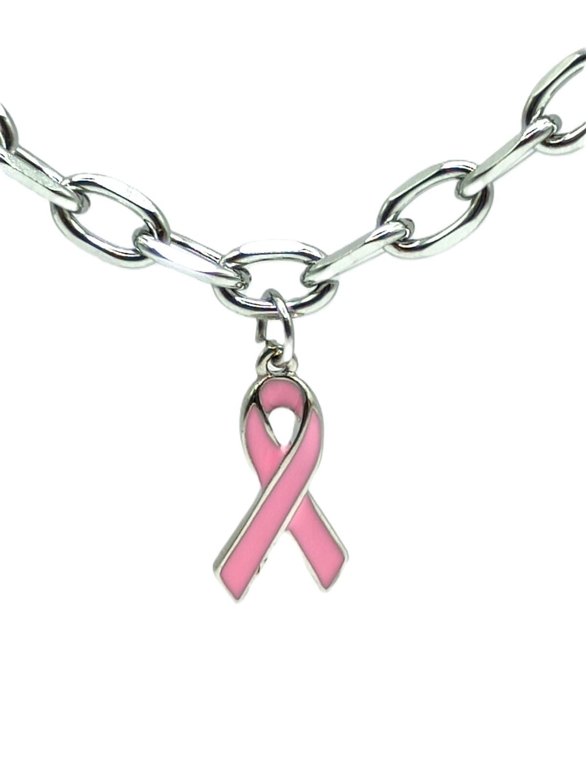 Pink Ribbon Necklace | 316L Surgical Stainless Steel | Platinum | Breast Cancer