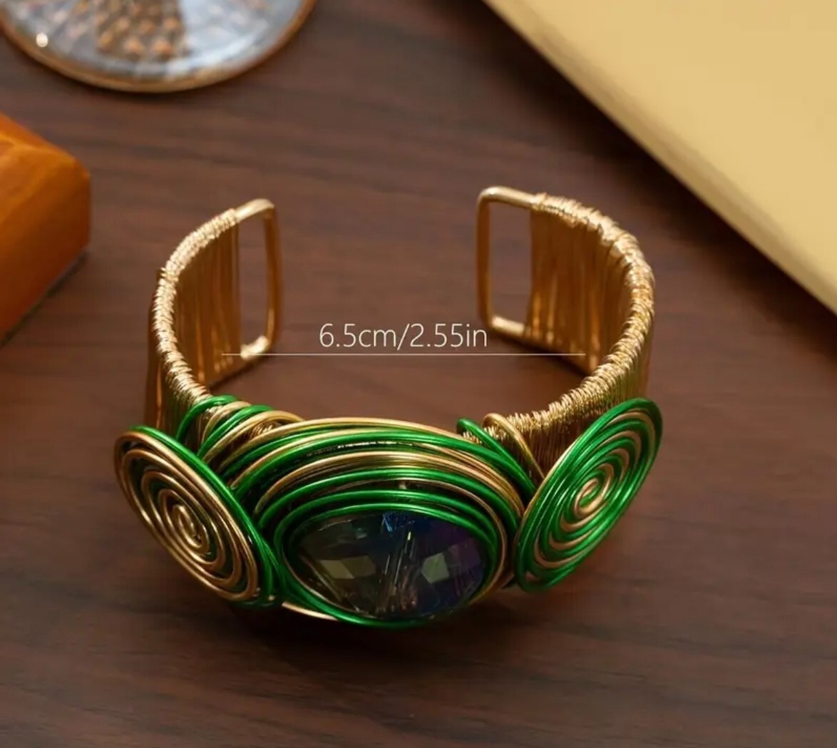 1 Pc Adjustable Bohemian Bangle Bracelet Aluminum Alloy, Wire-Wrapped, Artificia
