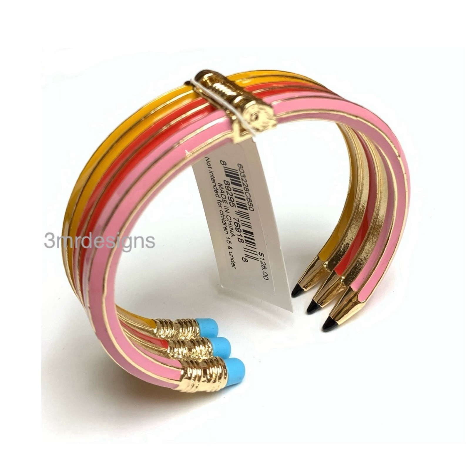 NWT Betsey Johnson TRIPLE PENCILS Gold Tone Colorful Enamel Bold Hinge Bracelet