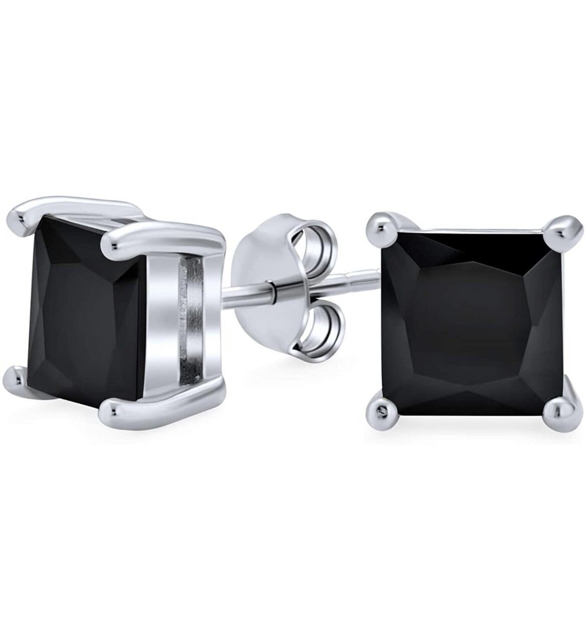 3 Pack 925 Sterling Silver Black Onyx Cubic Zirconia Stud Earrings Set Men Women