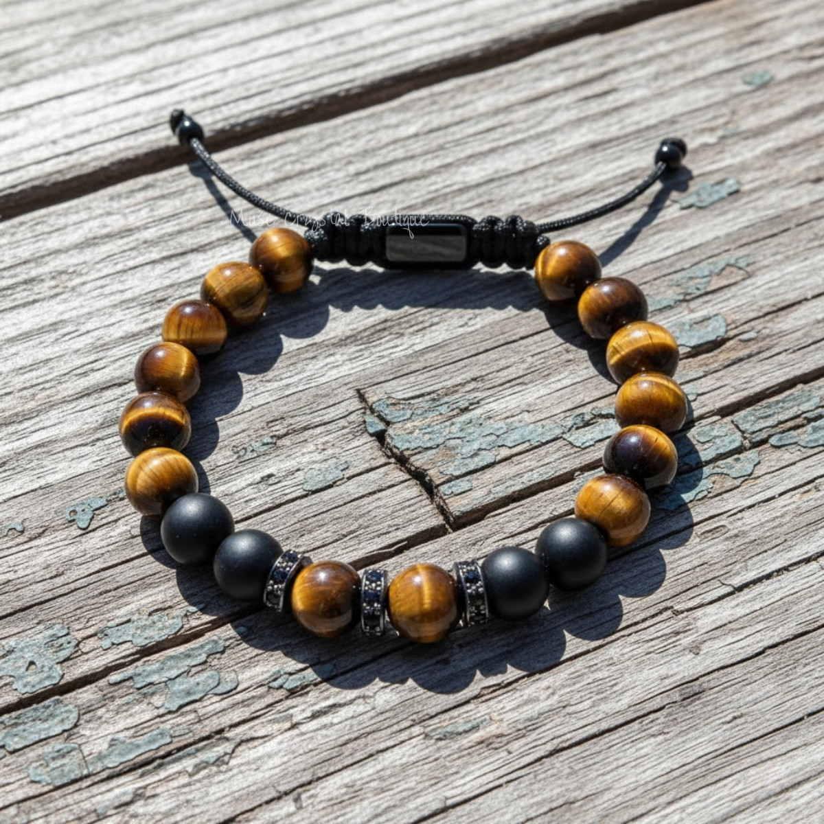 Natural Black Tourmaline & Tiger Eye Beaded Bracelet Healing Protection Bracelet