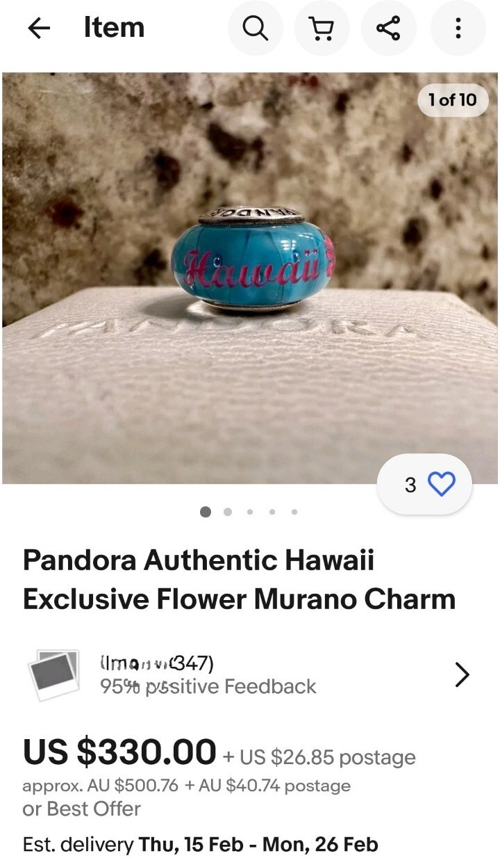 🌺🌊🌞✨Very RARE Hawaii EXCLUSIVE Pandora Charm Very Good Used Condition 🌺🌞🌊✨