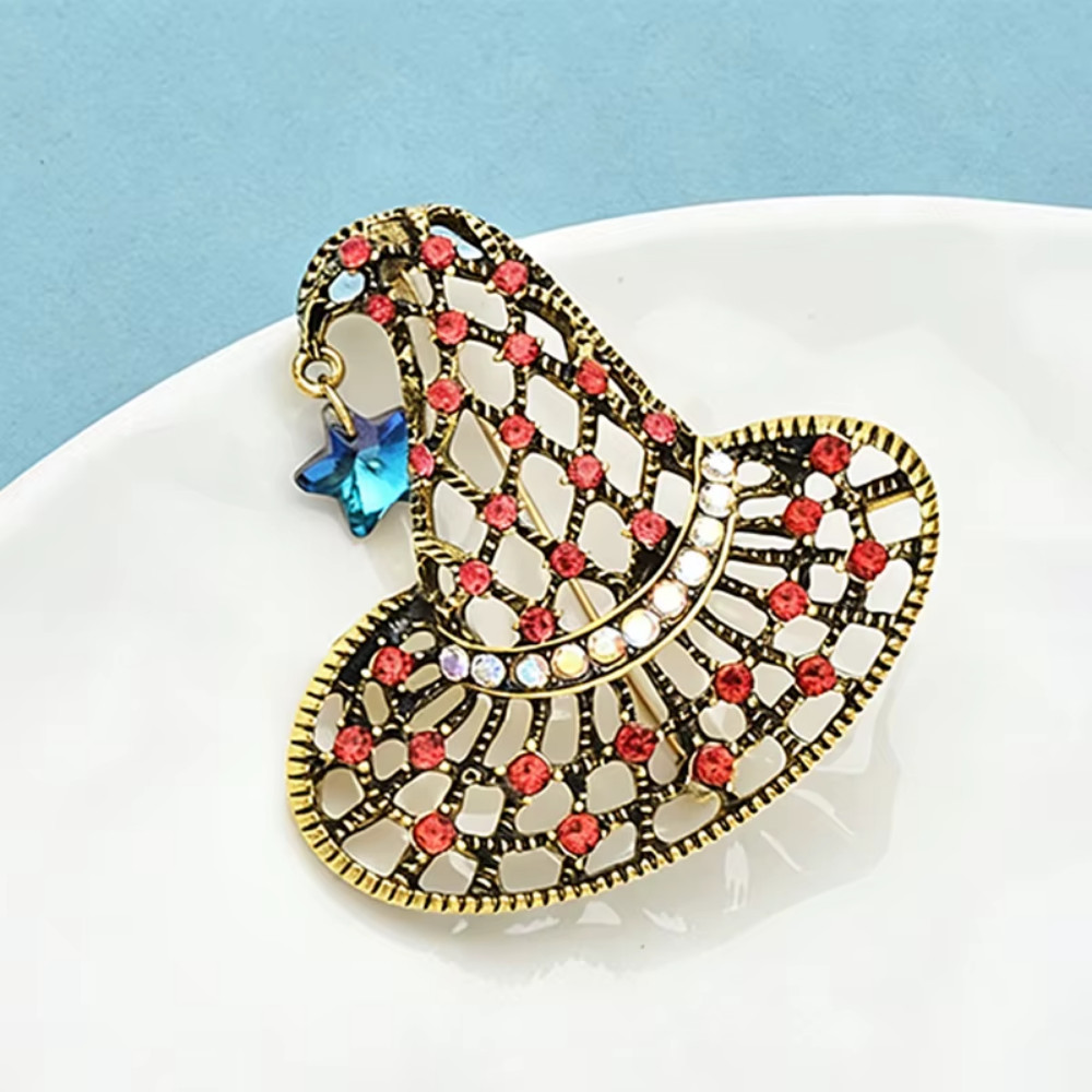 Halloween Witch Hat Brooch Pin Gold Crystal Rhinestone Statement Jewelry Gift