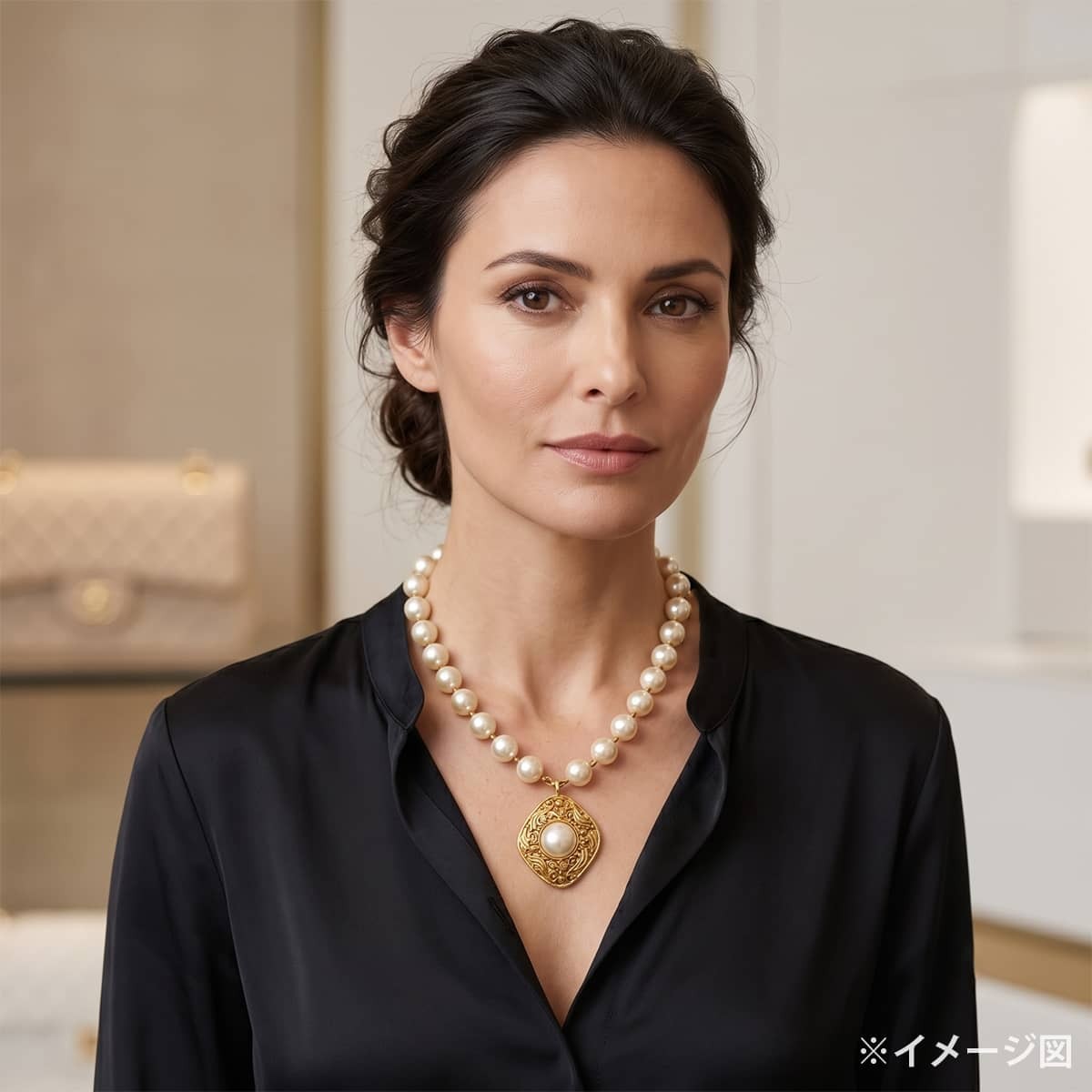 [Pre-loved] CHANEL Pearl COCO Mark Vintage Gold Gold HW necklace[USED SA][Au…