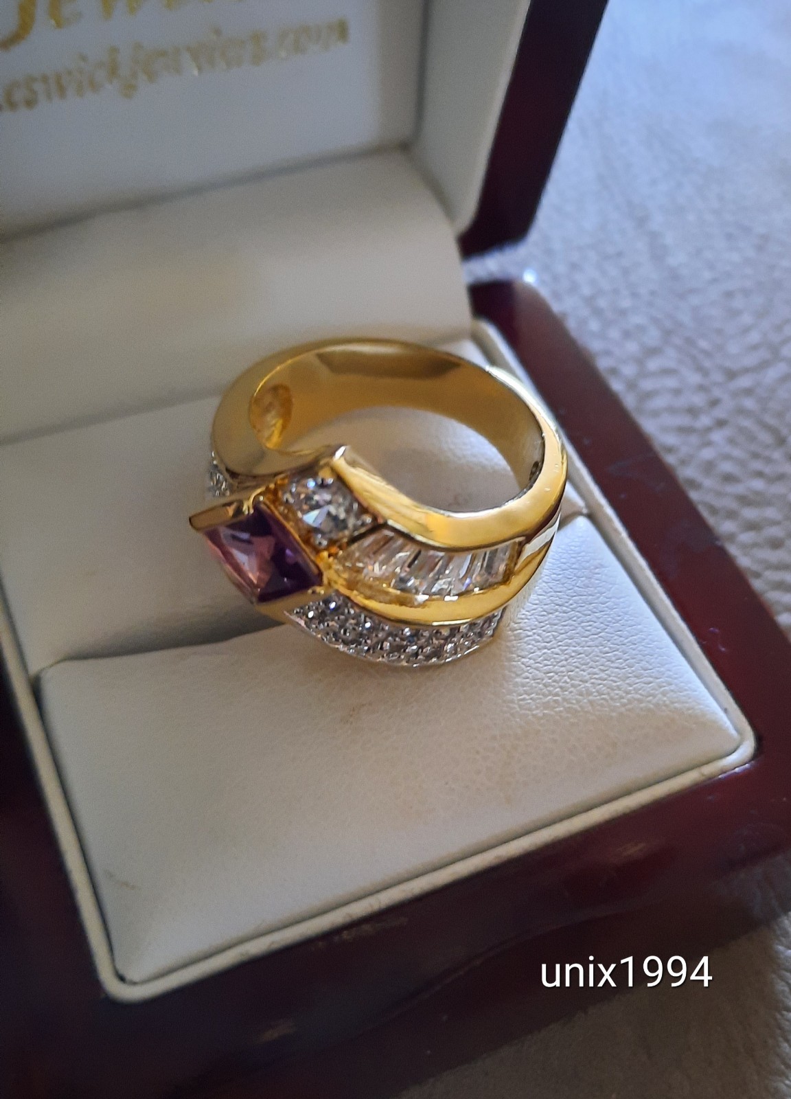 Stunning 4.5 carats of Simulated Tanzanite-Amethyst and Diamonds Cocktail Ring