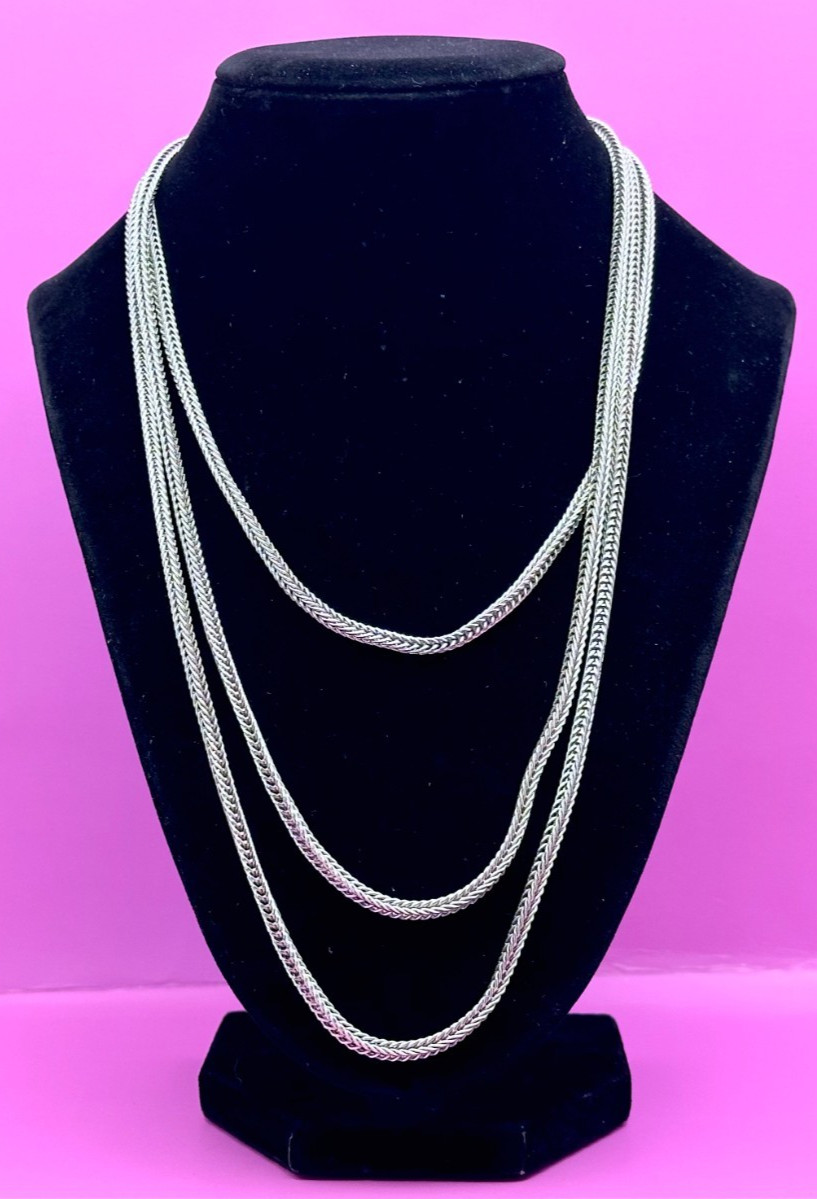 Signed Napier Silver Tone Wheat Link Chain 60″ Necklace Vintage