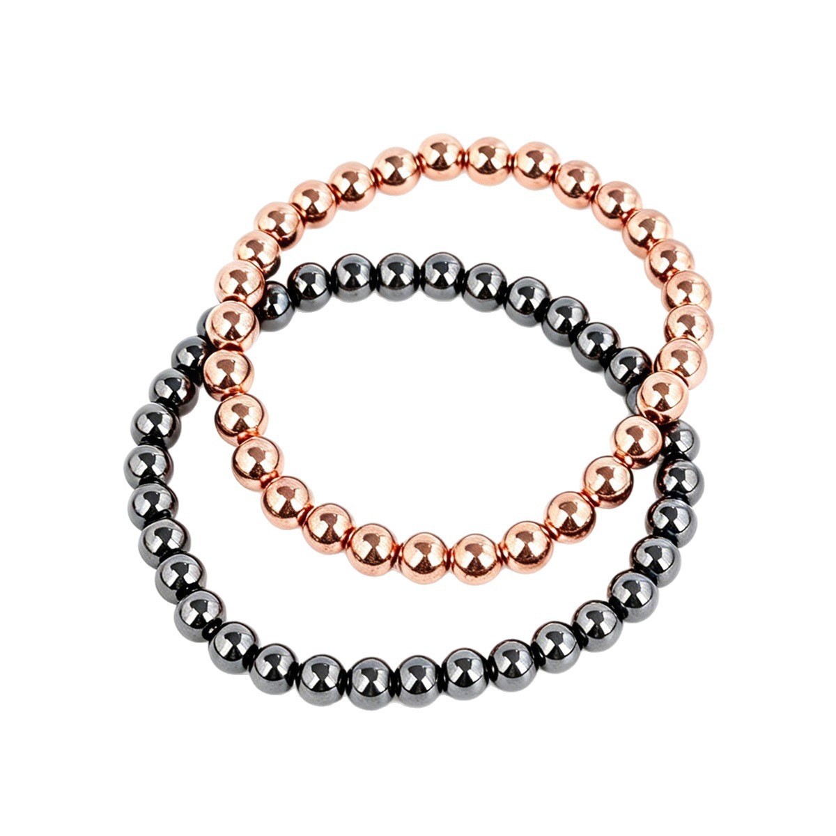 2Pcs 6mm Copper Hematite Bracelet Set Active Lifestyle Wellness Guardian Gift