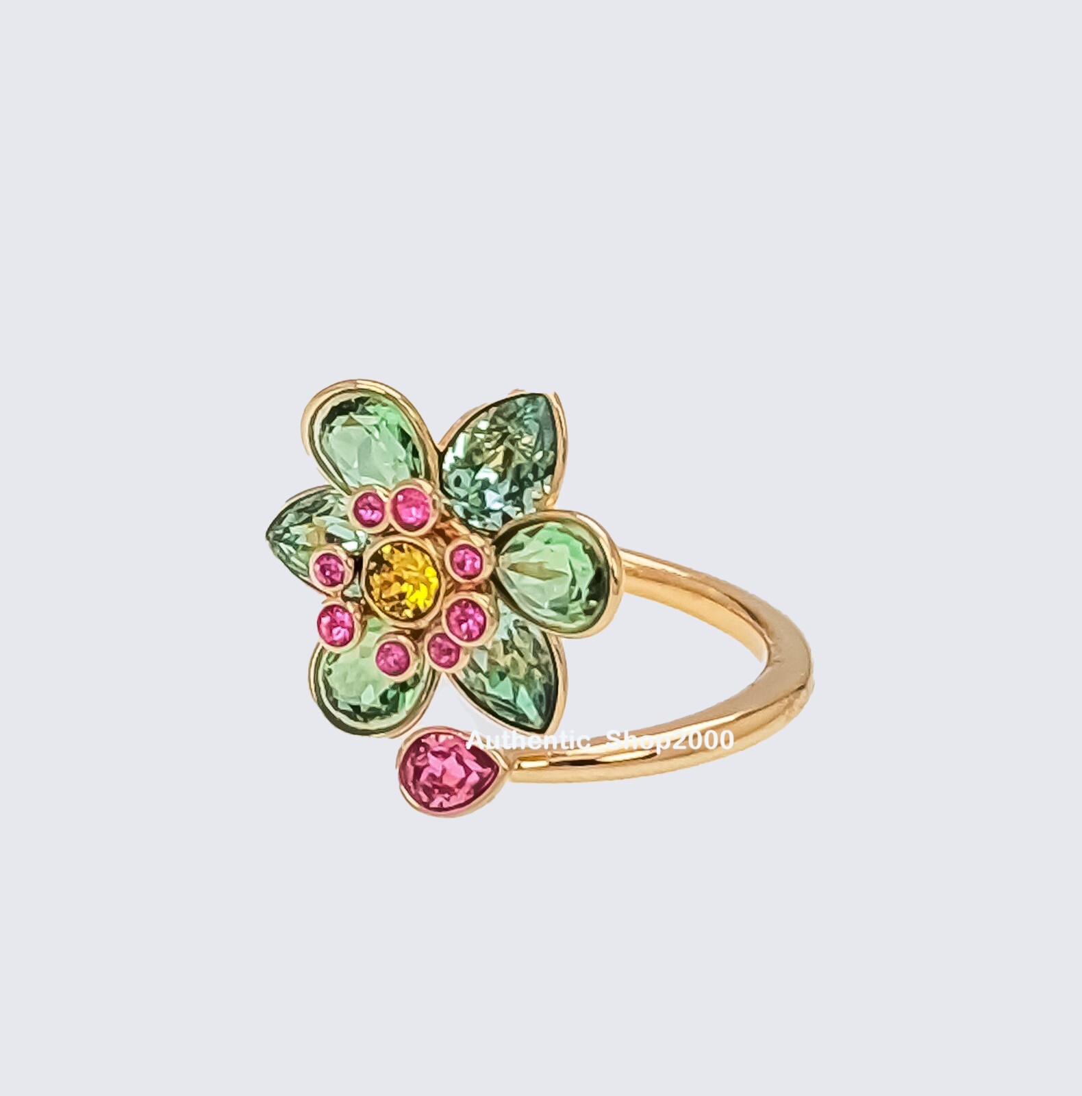 NEW 100% Authentic SWAROVSKI Green Crystals Open Flowers Idyllia Ring 5720297 +