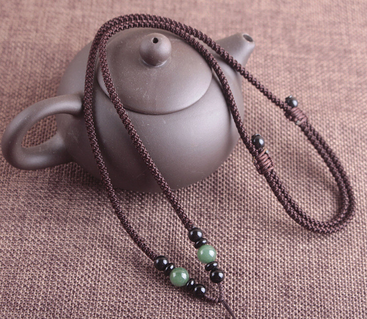 Handmade Jade Cord String Necklace for Pendant with Round Burma Jade Beads