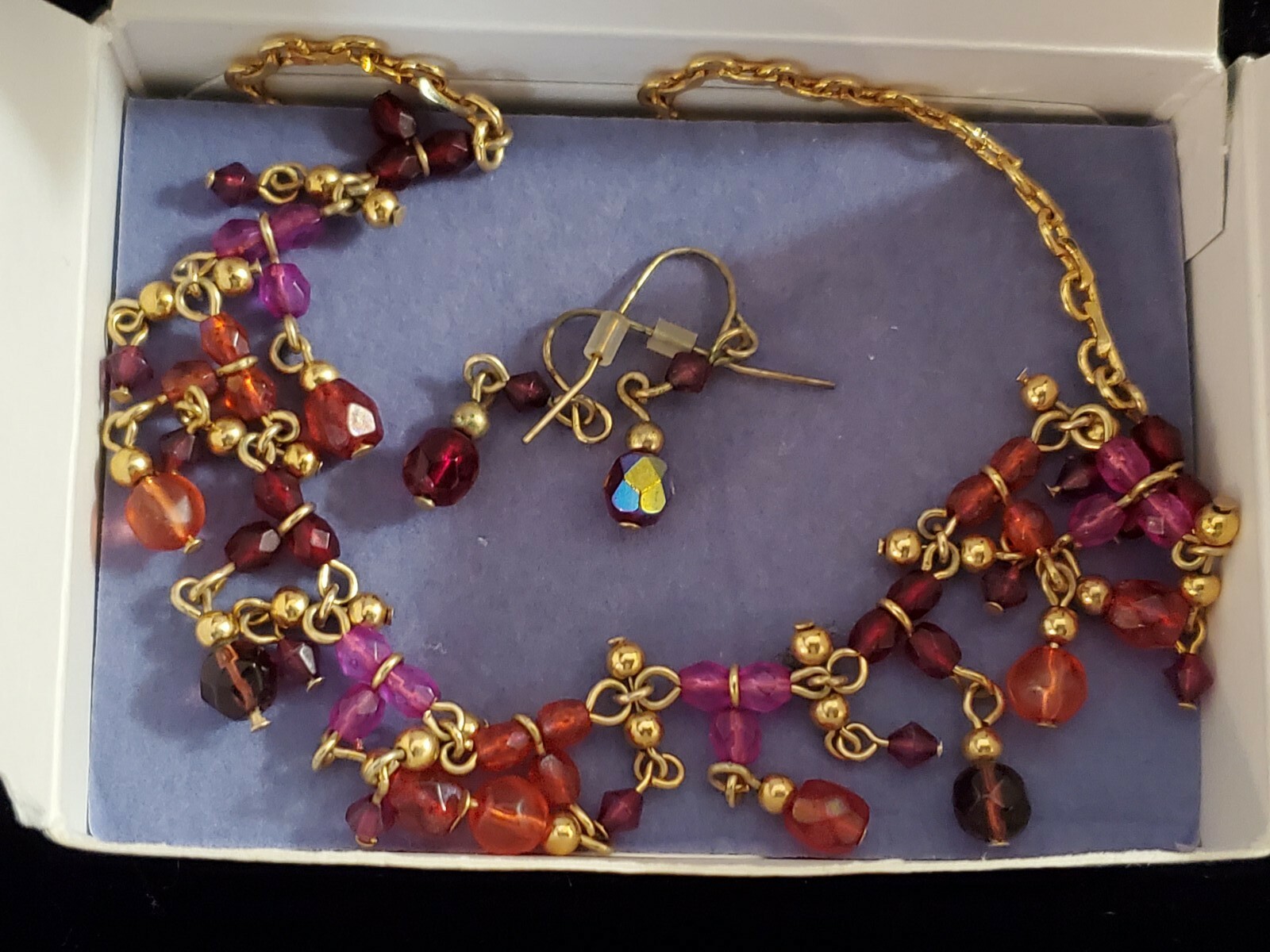 2004 Avon Orange & Pink Beaded Necklace Set WITH BOX