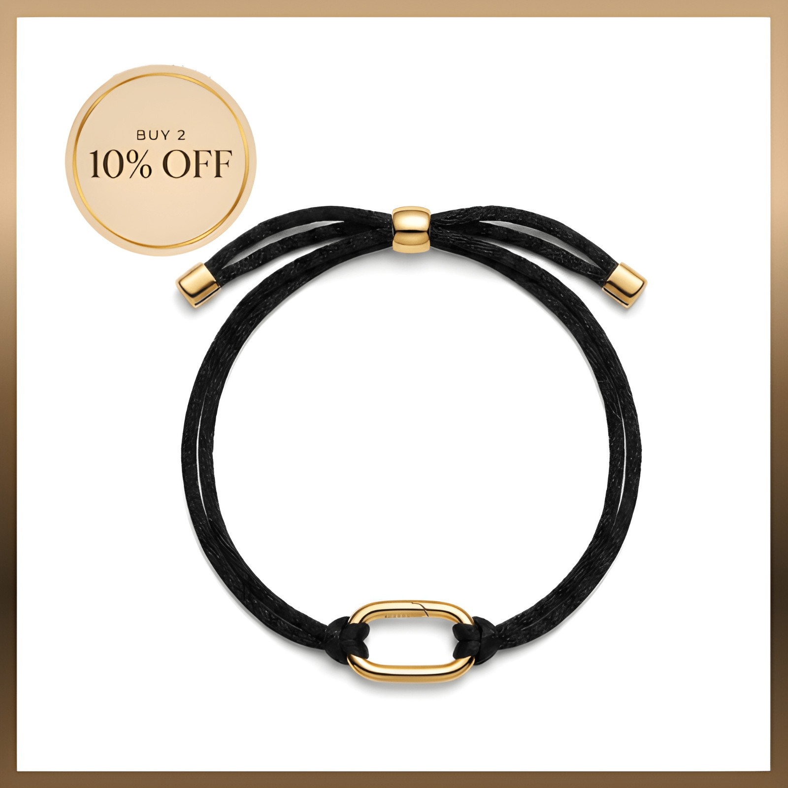 Adjustable Black Cord Bracelet Gold Plated Oval Link Minimalist Gift