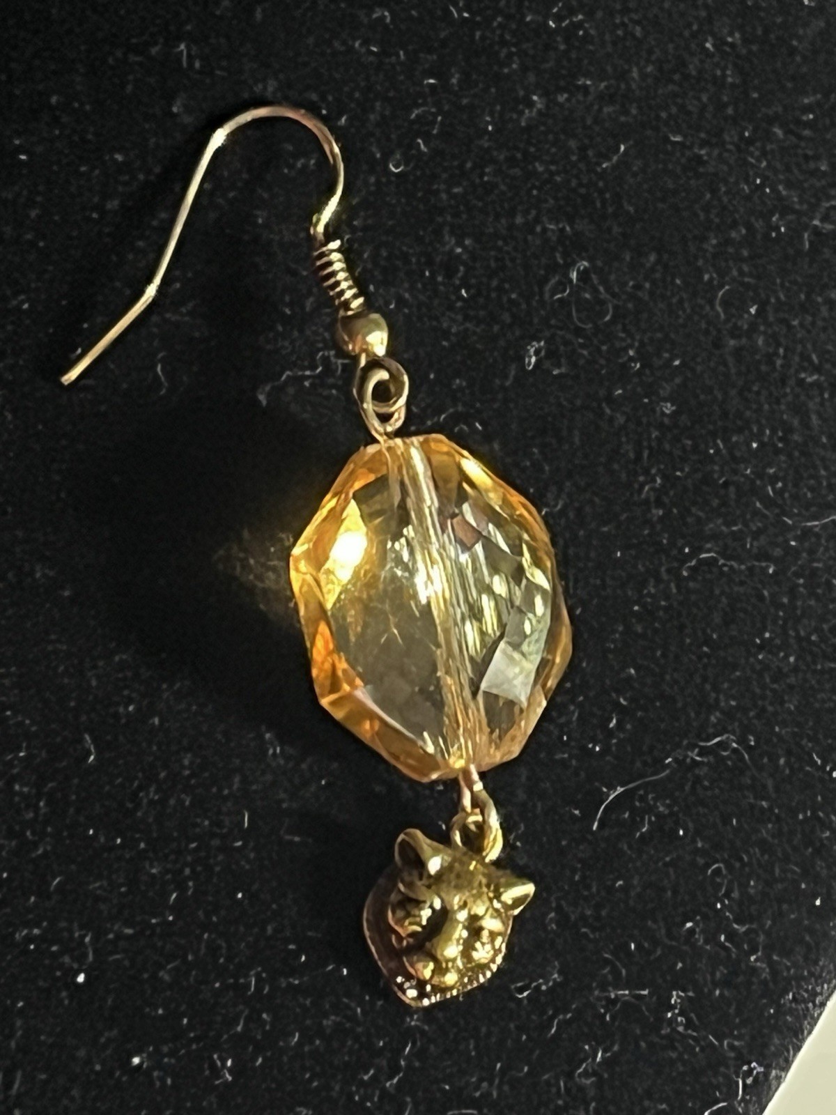 Lion Head Zipper Pull Charm On Amber Bead Custom Wire Earrings