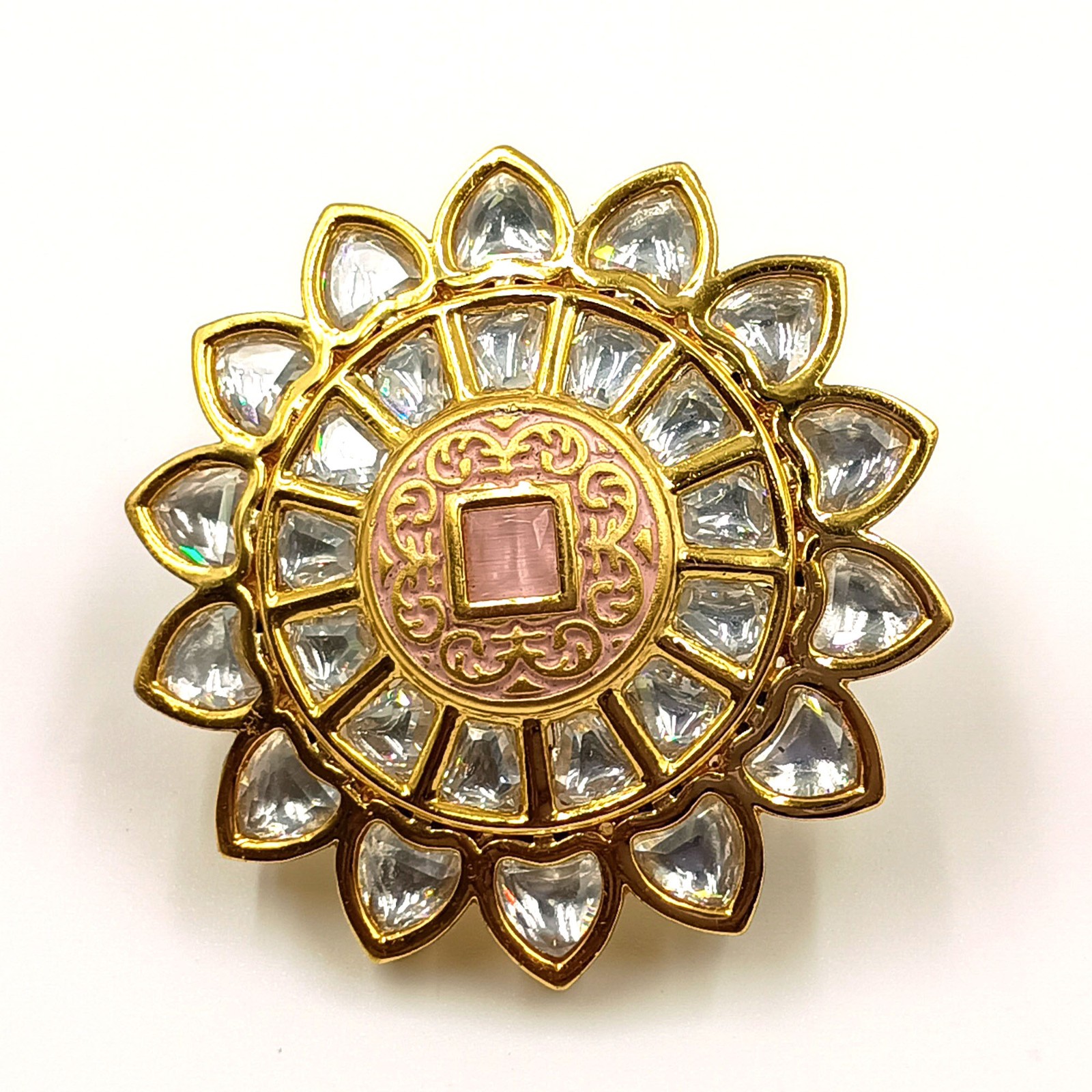 Kundan Polki CZ Ring 22k Gold Plated Adjustable Band Traditional Indian Jewelry