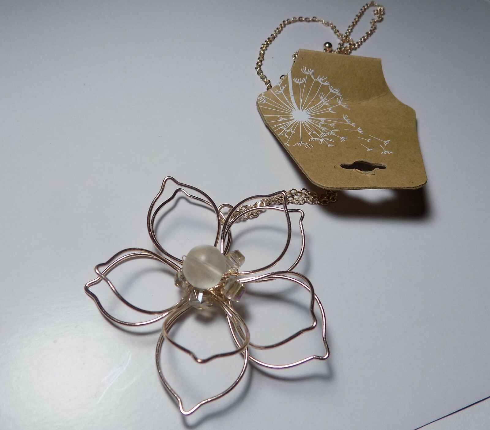Gold Tone necklace wflower pendant NWT 28″ (153)